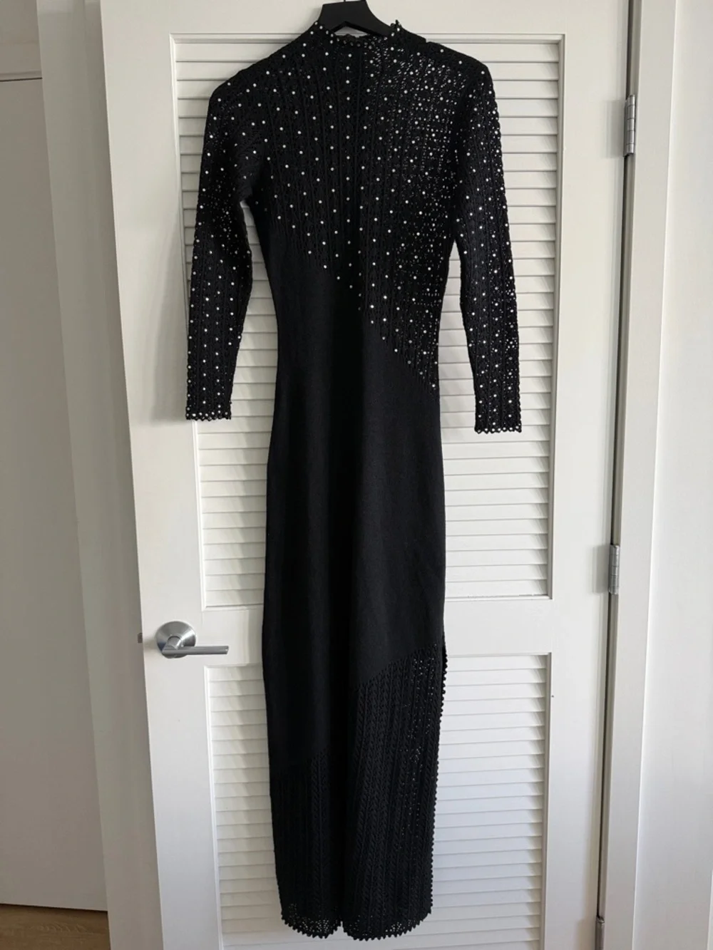 Black Long Sleeve Rhinestone Embellished Knit Dress Party Night Out Glam S